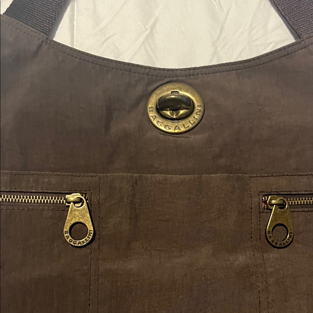 Baggallini Chocolate Brown Tote with Brass Details